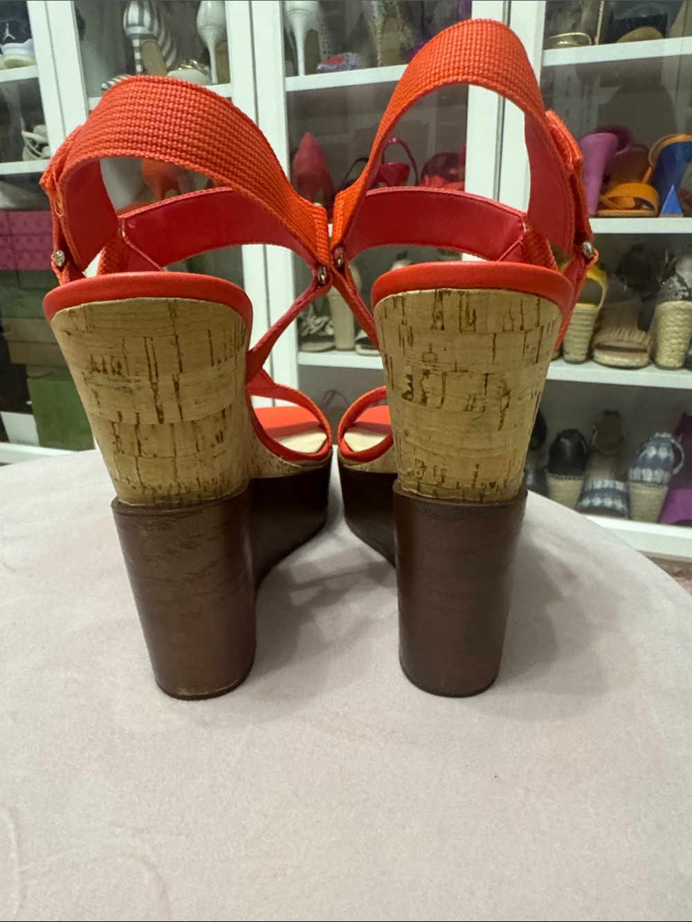 NEW Jessica Simpson Vibrant Orange T-Strap Block Heel Platform Sandals - Picture 4 of 7